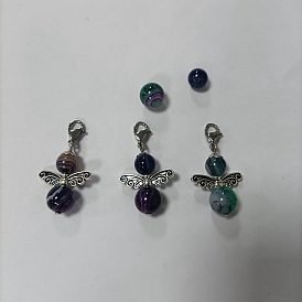 Décoration pendentif ange en agate rayée naturelle, avec 304 breloques fermoirs pince de homard en acier inoxydable, breloques à clipser, pour porte-clés, sac à main, ornement de sac à dos