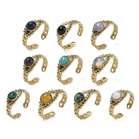 Natural & Synthetic Gemstone Finger Rings, Eye 304 Stainless Steel Open Cuff Rings, Real 18K Gold Plated