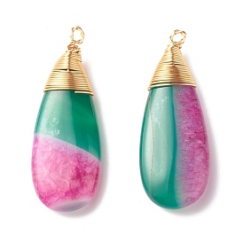 Pendentifs en agate brésilienne naturelle, avec fil de cuivre écologique, teint, teint, larme
