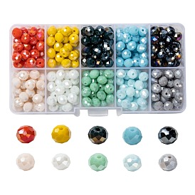 10 Colors Electroplate Glass Beads, Opaque Solid Color, AB Color Plated, Faceted, Rondelle