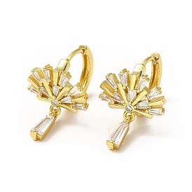 Clear Cubic Zirconia Leaf Hoop Earrings, Rack Plating Brass Jewelry for Women, Lead Free & Cadmium Free