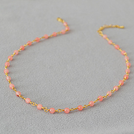 Ожерелье из бисера ручной работы с розовым камнем - простое, персонализированный, ключичная цепь.