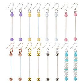 8 pares 8 colores pendientes colgantes redondos de aleación con estampado en aerosol, con ganchos de plata esterlina y barra, adornos colgantes con cuentas para la fabricación de joyas y manualidades., Platino