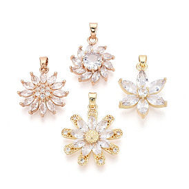 Латунь с кубическим цирконием подвеской, цветок, золотые