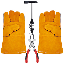 DIY Tools Set, Inicluding 1Pc Multifunctional Carbon Steel Welding Pliers, 1Pc High Carbon Steel Welding Chipping Hammer and 1 Pair Cattlehide Welding Gloves