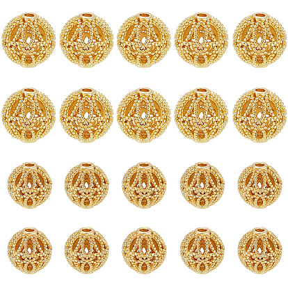 20Pcs 2 Styles Brass Beads, Hollow Round