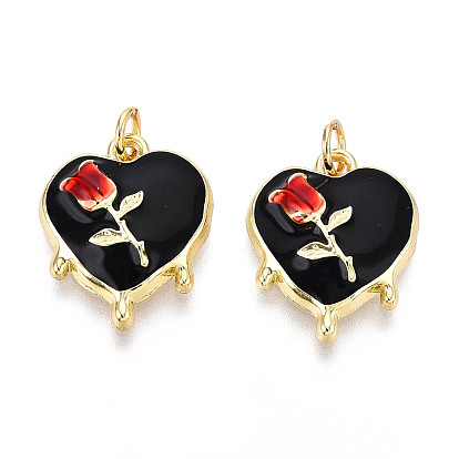 Латунь эмаль подвески, с целью перехода в кольце, без кадмия и без свинца, сердце с цветочными подвесками, реальный 18 k позолоченный