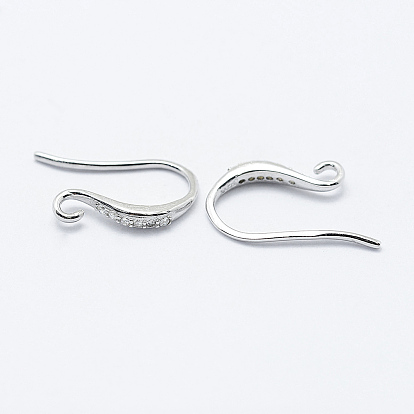 925 Sterling Silver Earring Hooks, with 925 Stamp, with Cubic Zirconia