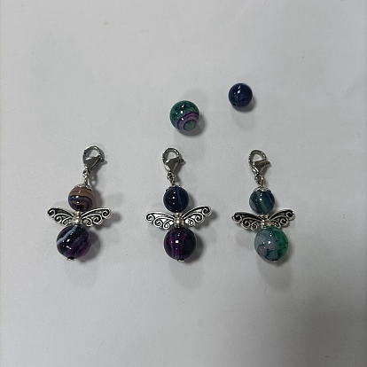 Décoration pendentif ange en agate rayée naturelle, avec 304 breloques fermoirs pince de homard en acier inoxydable, breloques à clipser, pour porte-clés, sac à main, ornement de sac à dos