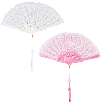 2шт. 2 цветные пластиковые и тканевые складные веера, для вечеринки свадебное танцевальное украшение