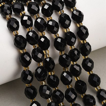 Natural Obsidian Beads Strands, Round, Faceted, with Seed Beads