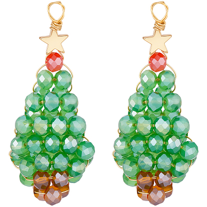 12 шт. Подвески из гальванического стекла, Рождественские елки, с медной проволокой, граненые, реальный 18 k позолоченный