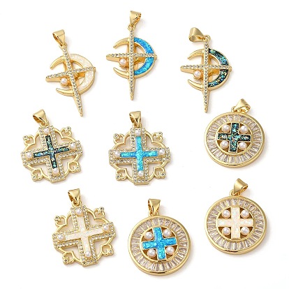 Стойка металлическая латунная микропрофилированная кубическая циркония подвески, с пластиковыми жемчужные бусины, без кадмия и без свинца, долговечный, реальный 18 k позолоченный