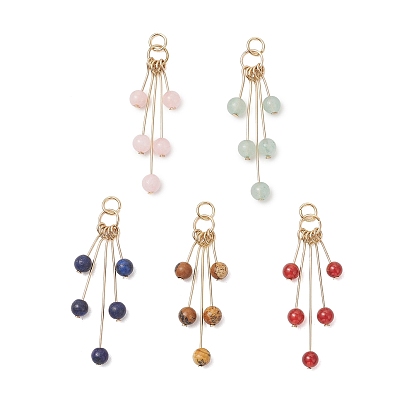 Подвески из натуральных смешанных драгоценных камней, круглые подвески-кисточки с фурнитурой из нержавеющей стали, золотые, смешанные окрашенные и неокрашенные