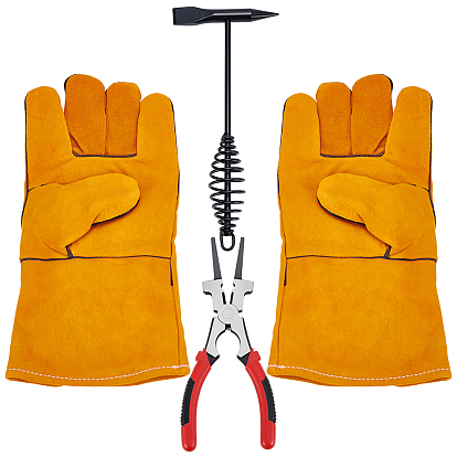 DIY Tools Set, Inicluding 1Pc Multifunctional Carbon Steel Welding Pliers, 1Pc High Carbon Steel Welding Chipping Hammer and 1 Pair Cattlehide Welding Gloves