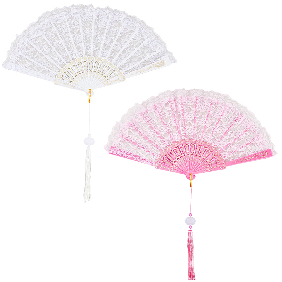 2шт. 2 цветные пластиковые и тканевые складные веера, для вечеринки свадебное танцевальное украшение