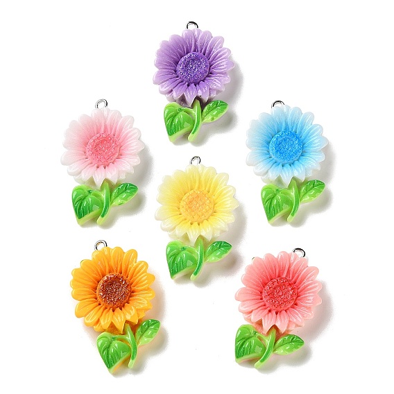 Непрозрачные подвески смолы, очарование подсолнуха, с железной платиной петлей