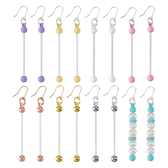 8 paires 8 boucles d'oreilles pendantes rondes en alliage imprimé par pulvérisation de couleurs, avec crochets et barre en argent sterling, décorations de pendentifs à perles pour la création de bijoux et autres loisirs créatifs, platine