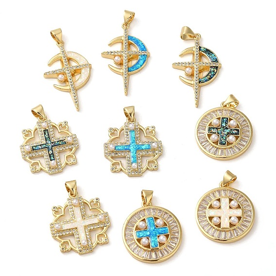 Стойка металлическая латунная микропрофилированная кубическая циркония подвески, с пластиковыми жемчужные бусины, без кадмия и без свинца, долговечный, реальный 18 k позолоченный