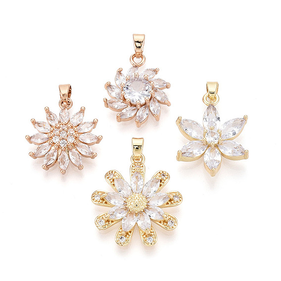 Латунь с кубическим цирконием подвеской, цветок, золотые