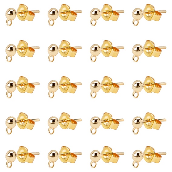 30шт. латунные серьги-гвоздики и 30шт. наборы задних частей сережек, с петлей, долговечный, без кадмия, без никеля и без свинца