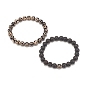 2Pcs 2 Style Natural Tibetan 3-Eye dZi Agate & Lava Rock Mala Bead Bracelets Set, Essential Oil Gemstone Jewelry for Women