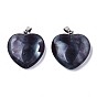 Natural Mixed Gemstone Pendants, with Stainless Steel Pinch Bails and Iron Loop, Heart