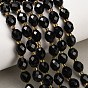 Natural Obsidian Beads Strands, Round, Faceted, with Seed Beads