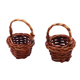 Dollhouse Miniature Wicker Handheld Basket for Pretend Play Toy Scene Decoration, Handmade Woven Prop Flower Basket for Photography