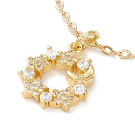 Clear Cubic Zirconia Moon and Star Pendant Necklace, 304 Stainless Steel Jewelry for Women