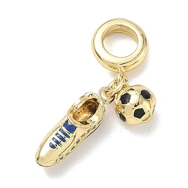 Breloques européennes en laiton micro pavé clair zircone cubique, Pendentifs grand trou, chaussures et football, avec l'émail