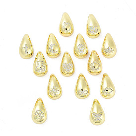 Rack Plating Brass Micro Pave Clear Cubic Zirconia Pendants, Long-Lasting Plated, Lead Free & Cadmium Free, Teardrop