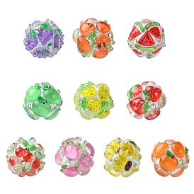 10шт. 10 цвета круглые смоляные бусины в форме фруктов, разнообразные, с полимерной глиной и горным хрусталем