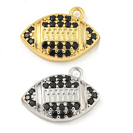 Rack Plating Brass Micro Pave Cubic Zirconia Pendants, Long-Lasting Plated, Cadmium Free & Lead Free, Rugby