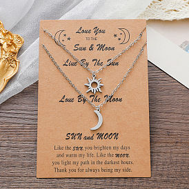 Stylish Stainless Steel Sun Moon Lock Necklace for Couples