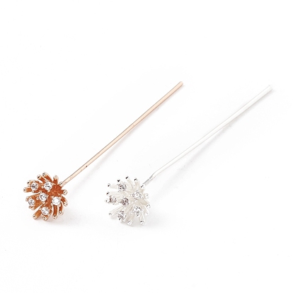 Brass Micro Pave Clear Cubic Zirconia Flower Head Pins