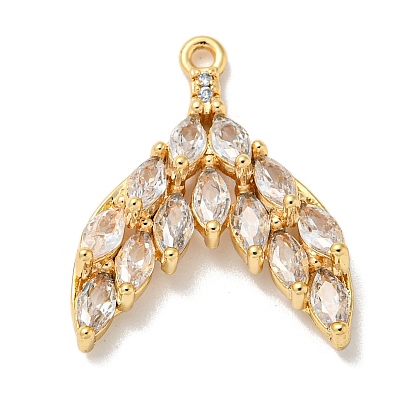 Brass Micro Pave Cubic Zirconia Pendants, Cadmium Free & Nickel Free & Lead Free, Fishtail