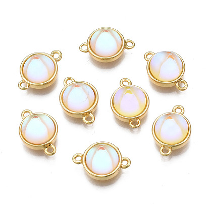 Brass Conector Charms, with Glass, Cadmium Free & Nickel Free & Lead Free, Flat Round