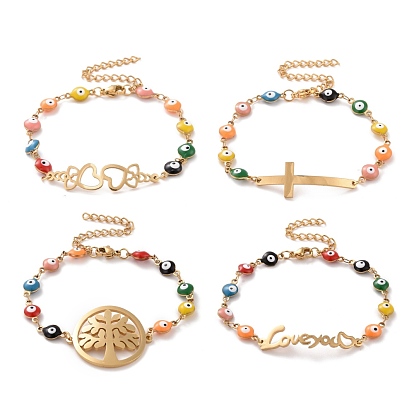 Вакуумное покрытие pvd 304 браслет из звеньев нержавеющей стали, красочный эмалевый браслет с цепями от сглаза для женщин