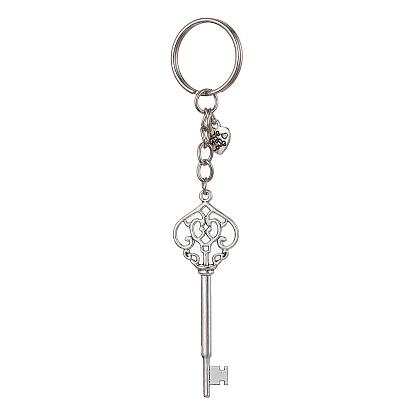 Iron Split Keychains, with Alloy Pendants, Key & Heart