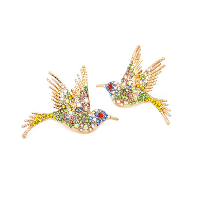 Colorful Rhinestone Alloy Earrings Retro Fashion Bird Studs Chic Ear Jewelry for Women