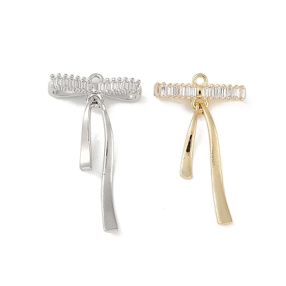 Латунные микропаве прозрачные подвески с фианитом, без кадмия, без никеля и без свинца, бантом