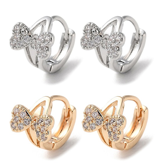 Rack Plating Brass Micro Pave Cubic Zirconia Hoop Earrings, Bowknot