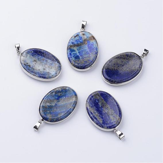 Подвески из натурального драгоценного камня, с латунной фурнитурой , овальные