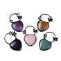 Gemstone Heart Big Pendants, Red Copper Plated Brass Ring & Butterfly Charms