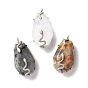 Natural Gemstone Pendants, with Stainless Steel Color Plated 304 Stainless Steel Snake Findings, Hexagon