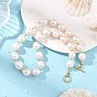 Natural Baroque Pearl Keshi Pearl Potato Beaded Necklaces, with 304 Stainless Steel Toggle Clasps for Women, Floral White