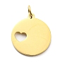 304 Stainless Steel Charms, with Enamel and Jump Ring, Flat Round with Word Love You More & Heart