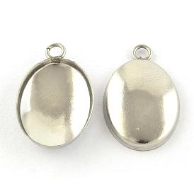 201 Stainless Steel Pendant Cabochon Settings, Plain Edge Bezel Cups, Oval