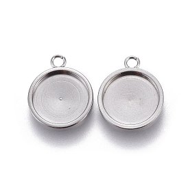 304 Stainless Steel Pendant Cabochons Settings, Flat Round